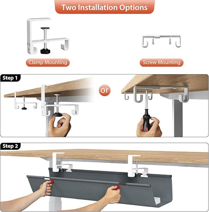 Univivi No Drill Under Desk Cable Management Tray, Clamp/Screw Mount Desk Cable - Image 6