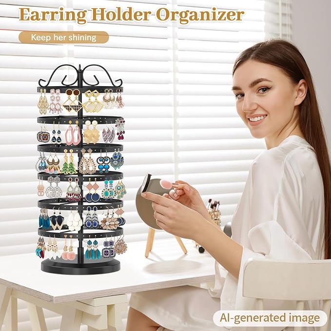 MODOWEY Rotating Earring Holder Organizer Stand, 6 Tier Large Capacity Jewelry - Image 7