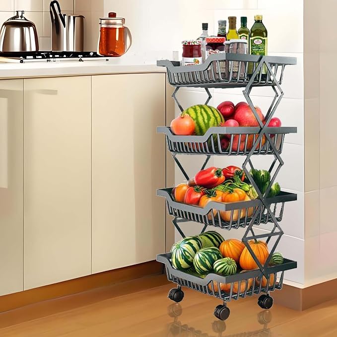 Rolling Utility Cart, Foldable Metal Shelf Organizer - Image 4