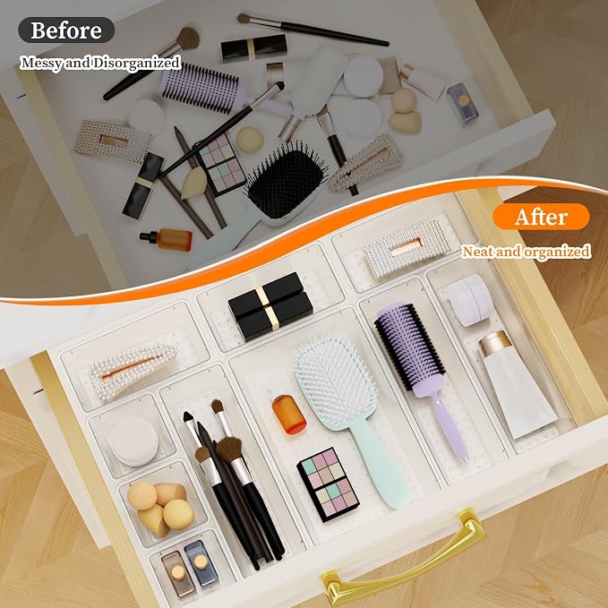 32 PCS Clear Plastic Drawer Organizer Set, 4-Size vanity organizer Trays and - Image 5