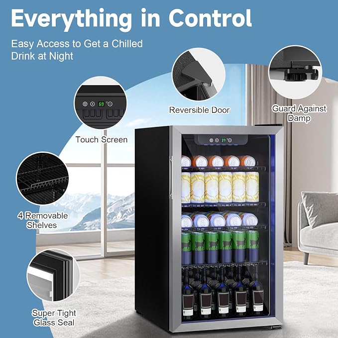 Stopasd Beverage Refrigerator Cooler, 3.2 Cu.Ft/126 Can Drink Fridge - Image 2