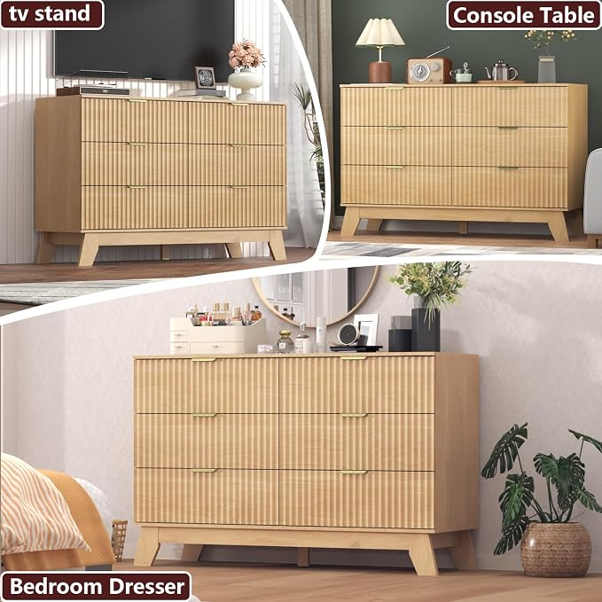 Fluted Dresser for Bedroom, 6 Drawer Dresser for Closet, TV Stand, Storage - Image 4
