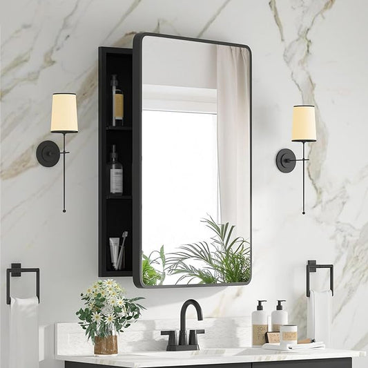 Medicine Cabinet 20 x 28 Inch, Metal Beveled Mirror, Adjustable Shelves by Unknown