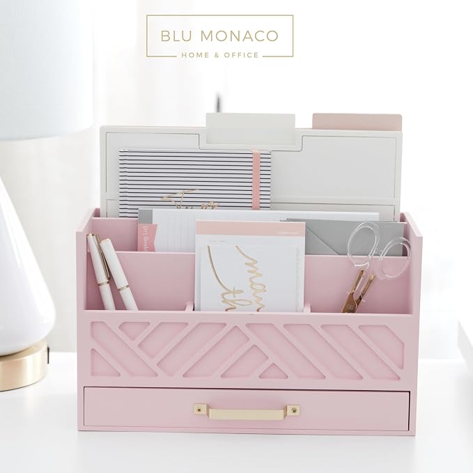 BLU MONACO | Pink Desk Organizers Wooden Mail Organizer - Image 5
