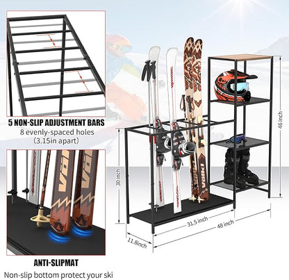 Freestanding Ski Rack, Ski Storage Rack w/Width-Adjustable Bars, Ski & - Image 2