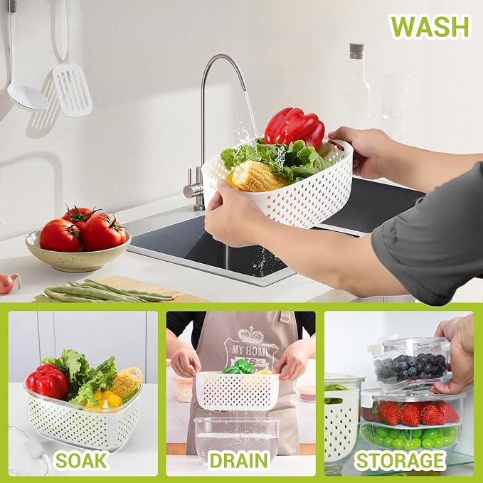 LUXEAR Fresh Produce Vegetable Fruit Storage Containers 3Piece Set, Partitioned - Image 4