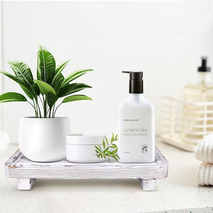 Rustic White Bathroom Counter Tray Kitchen Countertop Trays Decorative Wood - Image 2