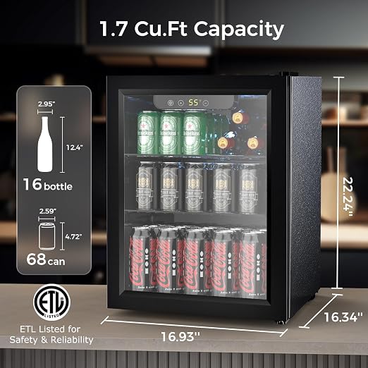 COWSAR Mini Fridge Cooler, 16 Bottle 68 Can Beverage Refrigerator - Image 5