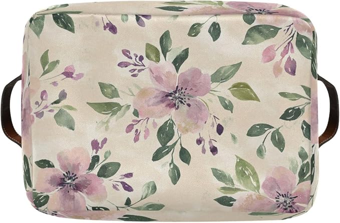 Rustic Pink Green and Purple Flower Storage Bins Box Foldable Shelf Basket - Image 8