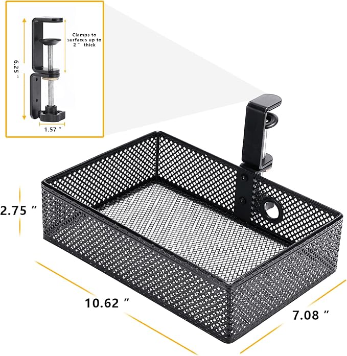 Mesh Desk Organizer and Clamp-on Swivel Pencil Drawer, Desk Hidden Extra Sturdy - Image 6