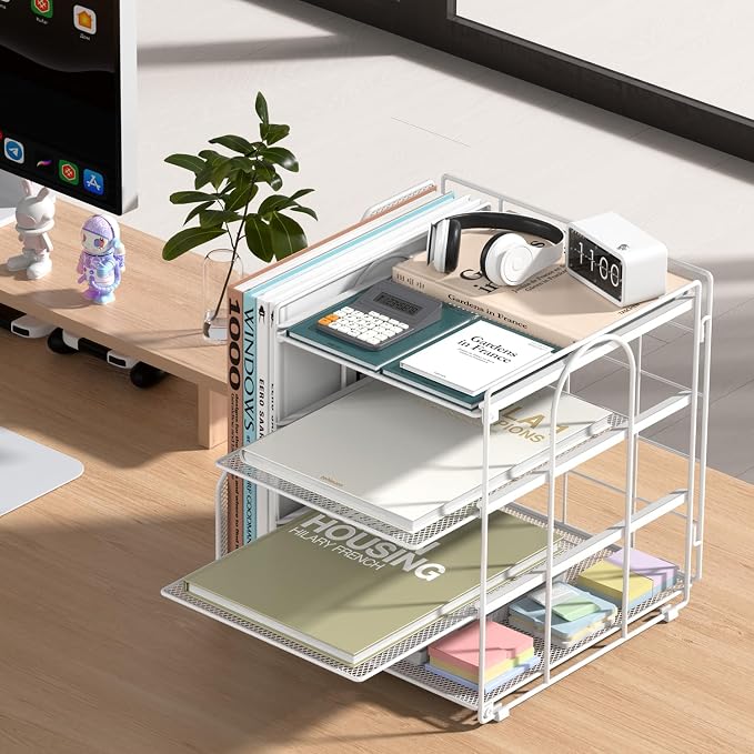 White Desk Organizer and Accessories, 4-Tier Paper Organizer - Image 2