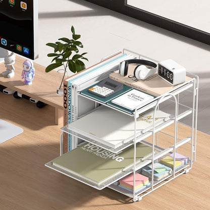 White Desk Organizer and Accessories, 4-Tier Paper Organizer - Image 2