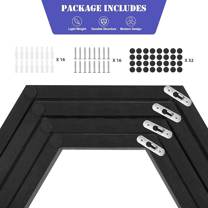 CADUKE Hexagon Floating Shelves Set of 8, Hanging Shelf Storage Racks, Living - Image 4