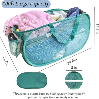 100L Foldable Laundry Baskets 2 Pack, Extra Large Mesh Pop Up Laundry Hamper - Image 2