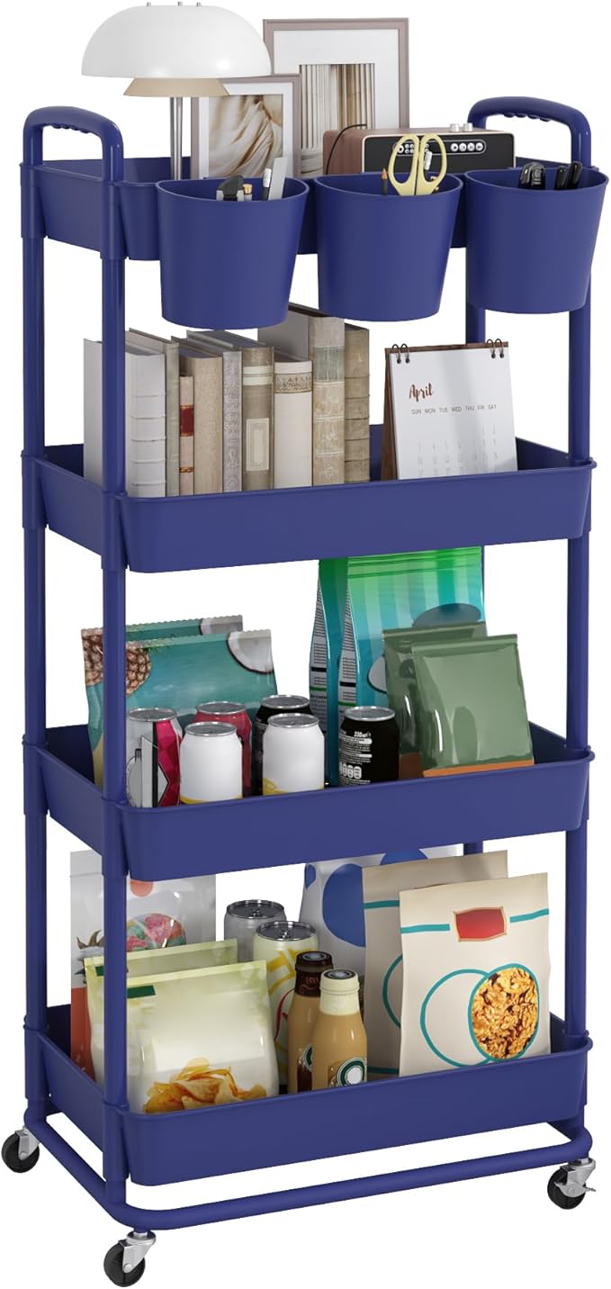 JIUYOTREE 4-Tier Plastic Rolling Storage Cart Utility Cart by JIUYOTREE