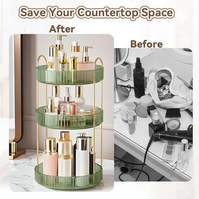 360° Rotating Makeup Organizer for Vanity, 3 Tier Perfume Organizers - Image 5