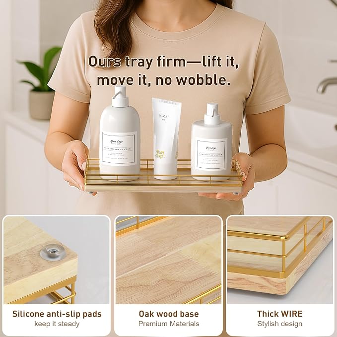Bathroom Tray for Counter Top Organizer – Oak Wood Vanity Tray - Image 5