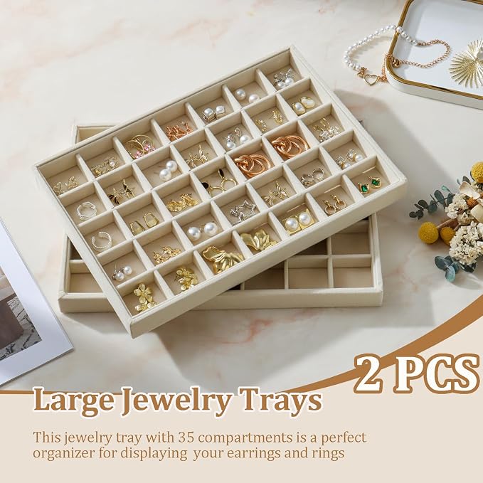 Large Velvet Jewelry Tray 2 Pack Stackable Jewelry Display Drawer Inserts Trays - Image 2