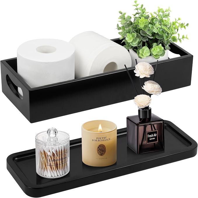 LotFancy Bathroom Decor Box and Vanity Tray, Wooden Toilet Tank Basket Topper - Image 8