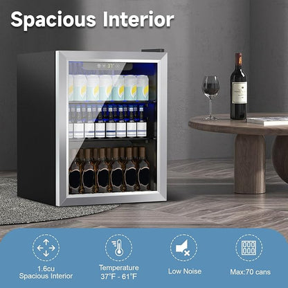 Beverage Refrigerator Cooler, 70 Can Mini Fridge Glass Door - Image 5