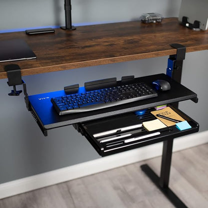 VIVO Large Clamp-on Height Adjustable Keyboard Tray, Pull Out Platform - Image 9