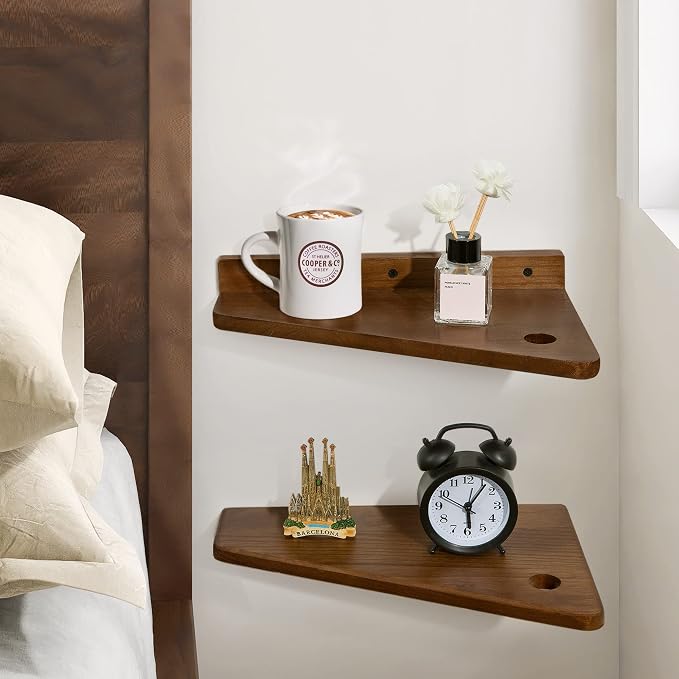 SUMGAR Floating Nightstand Wall Mounted, 13 inch Wood Floating Shelves Bedside by SUMGAR