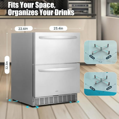 HCK 24 Inch Under Counter Double Drawer Fridge, Stainless Steel Outdoor - Image 5