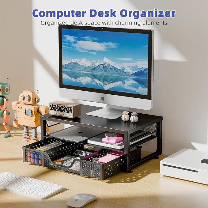 Simple Trending Desk Organizer and Accessories, 2-Tier Computer Monitor Stand - Image 2