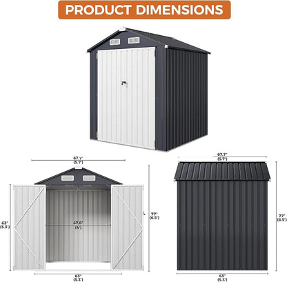 IRONCK 5.7x5.7FT Outdoor Storage Shed, Tool Shed, Dark Blue | Galvanized Steel - Image 2