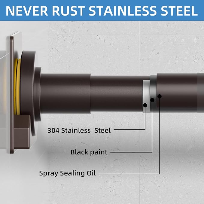 CorkLatta Matte Bronze Shower Curtain Rod, 1 Inch Diameter Stainless Steel - Image 7