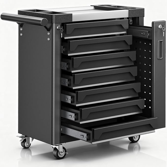 7-Drawer Rolling Tool Chest, Tool Box Lockable Metal Tool Cabinet by Dkenicor