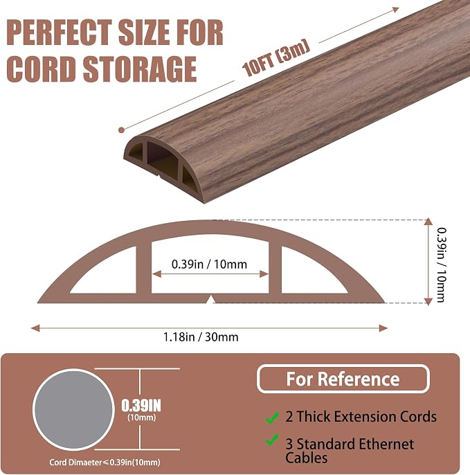 Floor Cord Covers for Wires 12FT Cable Hider Wire Cover Self Adhesive Cord - Image 2