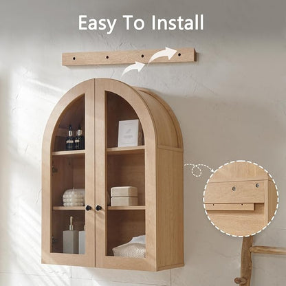 Bathroom Arched Wall Cabinet Over The Toilet Storage Cabinet, 23.5×31.4 Inch - Image 5
