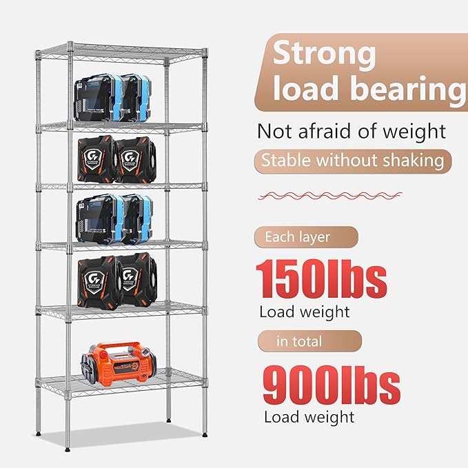 FDW 6 Tier Wire Shelving Units 23L x 13W x 59H Adjustable Metal Storage Rack - Image 6