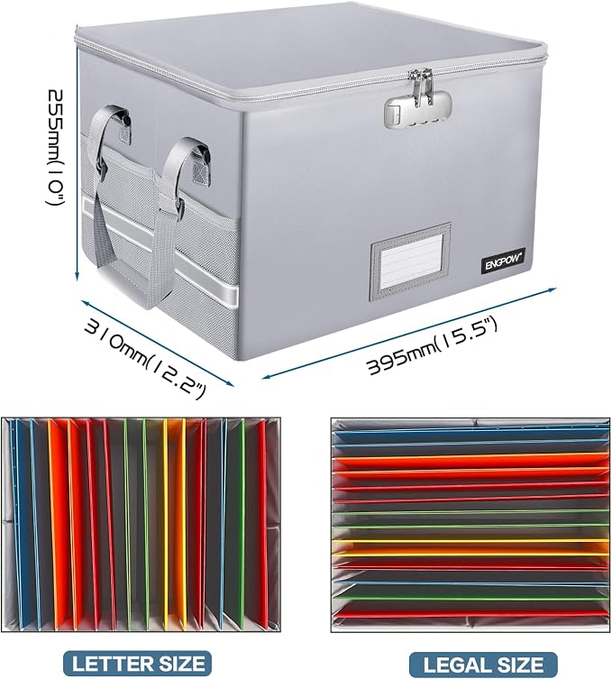 ENGPOW File Box with Lock, Fireproof Document Box with Pockets, Collapsible - Image 5