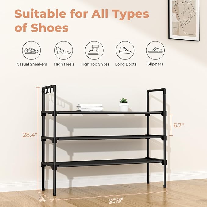 LANTEFUL 3 Tier Shoe Rack for Closet, Shoe Organizer - Image 3