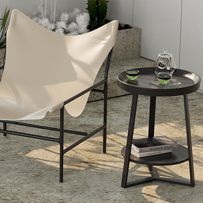 Gadroad Round End Table with Storage Shelf, 2 Tier Farmhouse Side Table - Image 8