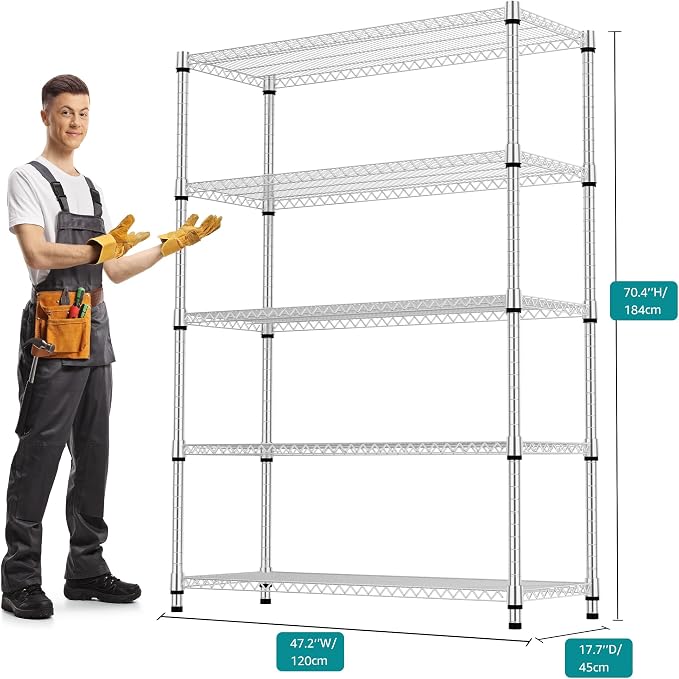 5 Tiers Shelf Metal Storage Shelves 3300 lbs Steel Storage Shelving Utility - Image 3