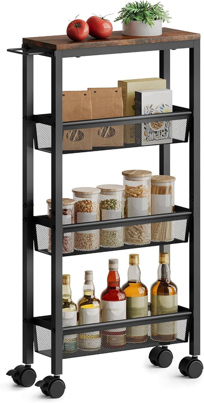 Hoctieon Slim Rolling Storage Cart, 4-Tier Narrow Kitchen Storage Cart by Hoctieon