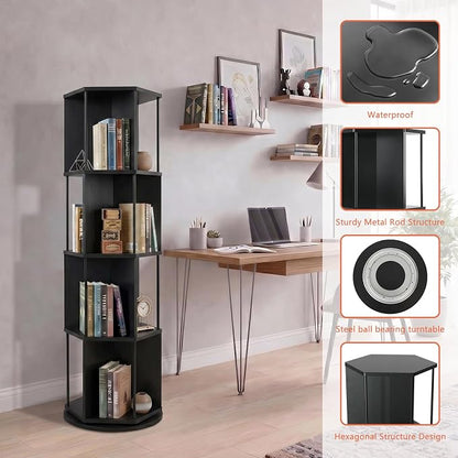 VIWODS 4 Tier Rotating Bookshelf Tower, 360° Display Spinning Bookcase - Image 3