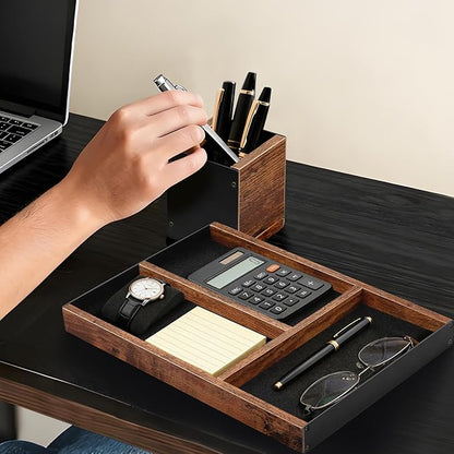 Wooden Desk Tray with Integrated Pen Holder, Luxury Office Organizer - Image 2