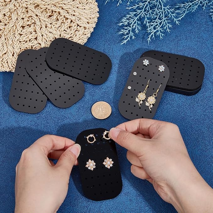 GOMAKERER 10 Pcs Acrylic Earing Display Cards, 44 Holes Black Acrylic Ear Stud - Image 3