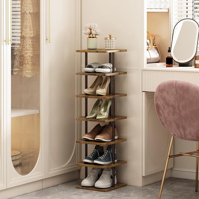 SORCEDAS Shoe Rack Vertical Shoe Shelf Narrow Tall Storage - Image 2
