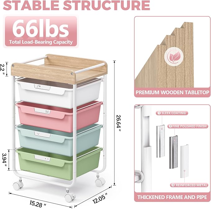 SYKIARIOL Rolling Craft Storage Cart - Image 3