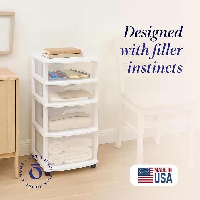 Homz 4 Drawer Plastic Storage and Organizer Cart, Rolling Cabinet - Image 4