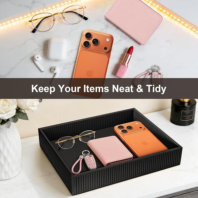 SITHON Valet Tray Desk Organizer, PU Leather Catchall Bedside Vanity Tray - Image 6