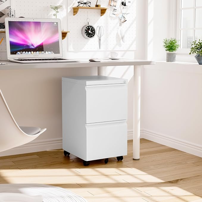 Mobile File Cabinet with Lock, 2 Drawer Under Desk Filing Cabinet with Wheels - Image 9