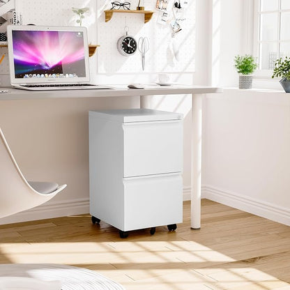 Mobile File Cabinet with Lock, 2 Drawer Under Desk Filing Cabinet with Wheels - Image 9