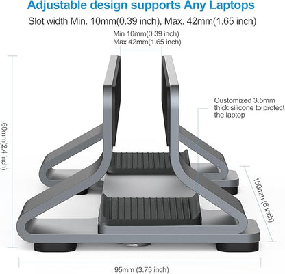 Aluminum Vertical Laptop Stand Dock Holder, Adjustable Slot Width 12-42mm - Image 4