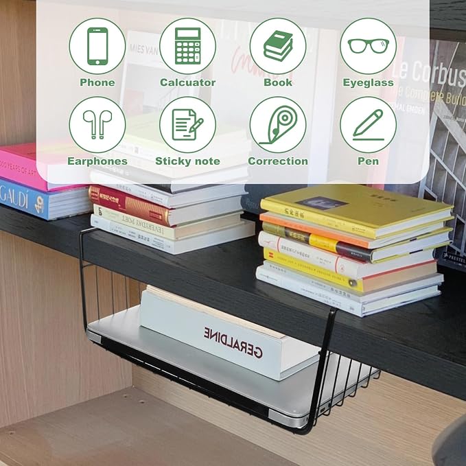 6 Pcs Undershelf Storage Basket Under Shelf Wire Basket Household Metal Under - Image 4